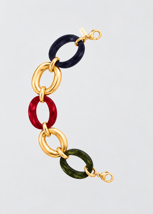Mitad Cadena Eslabones Rojo, Azul, Verde Y Dorado Colores Otoñales _Colección Cápsula