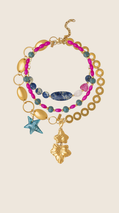 Collar Fucsia Y Turquesa