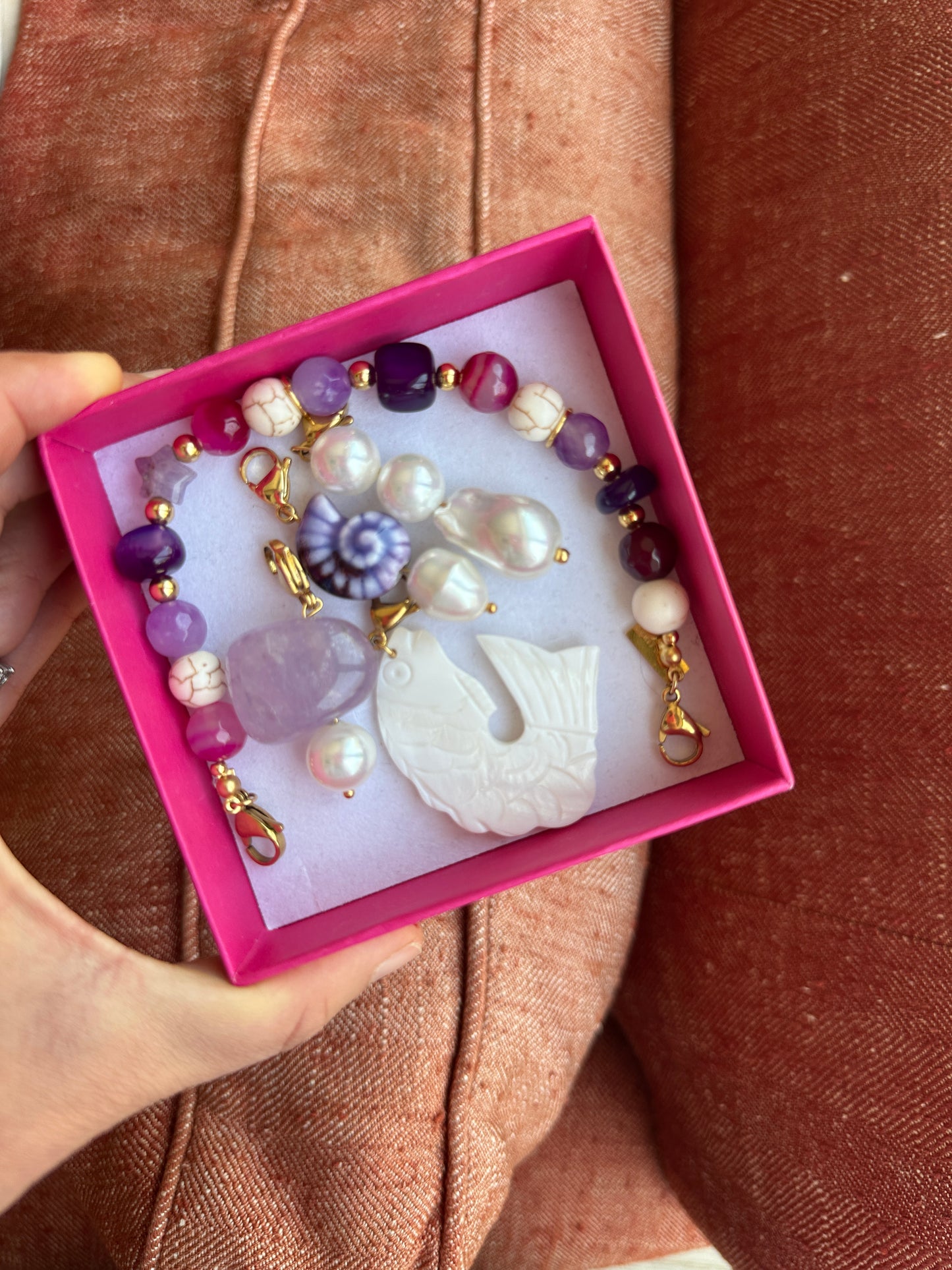 Charm Barra Perla Violeta Piedra Semipreciosa