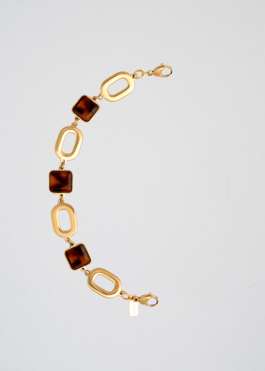 Mitad Cadena Fina Apliques Cuadrados Marrón