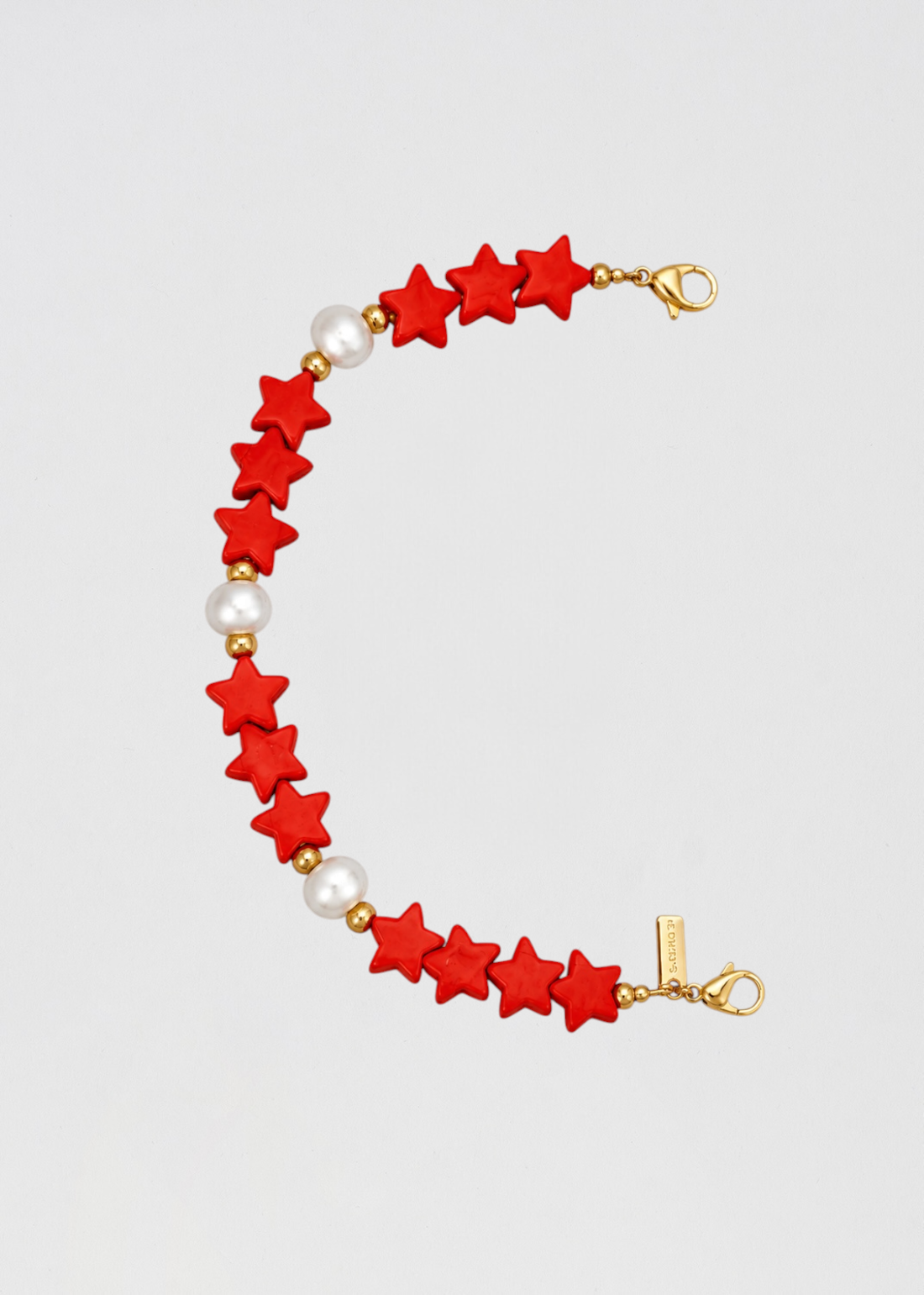 Mitad Cadena Rojo Coral Estrellas Con Perlas