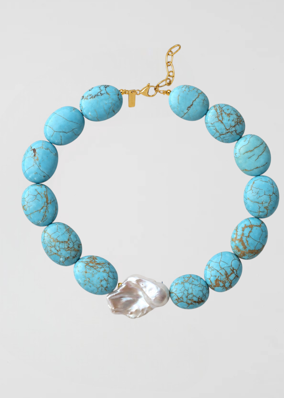 Collar Las Turquesas Celestes Más Bonitas En Forma Y Color Con La Perla Barroca Mas Especial