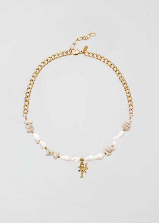 Cadena Con Apliques De Conchas Y Corales Beige