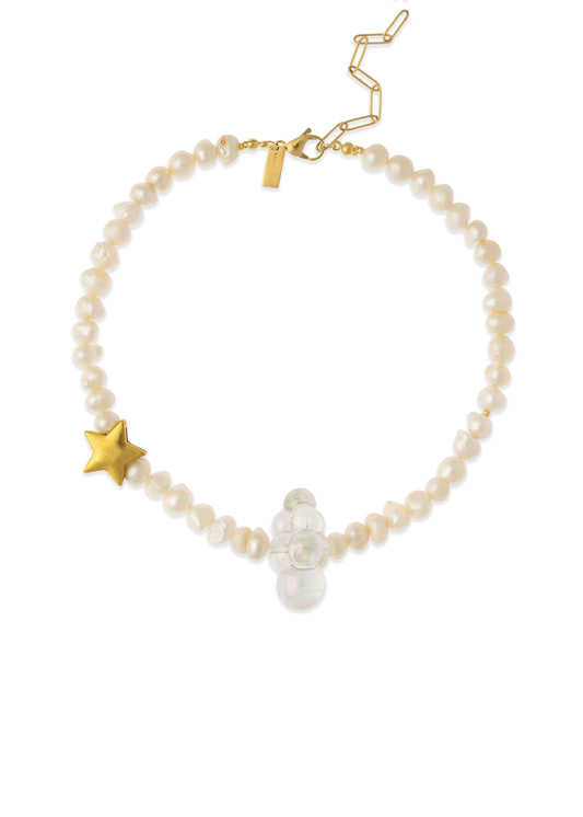 Cadena perlas, Collar de perlas, collar de perlas y estrella, collar y charm, Lulás_Lulás