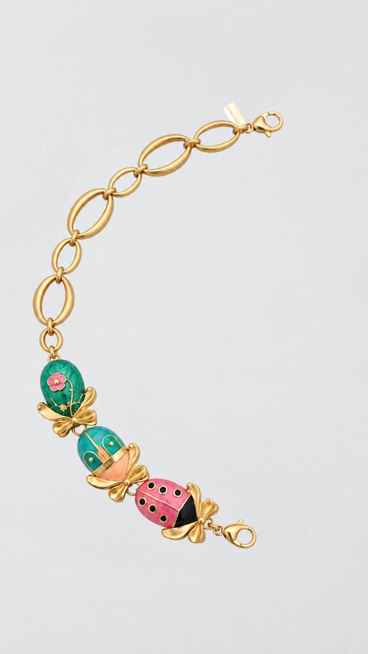 Mitad Cadena Mariquitas Apliques Rosa Verde Y Turquesa Perfecta _ EDICIÓN MUY LIMITADA