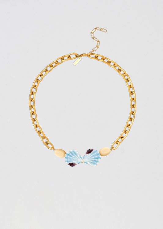 Collar Aplique Conchas Celeste Y Hueso