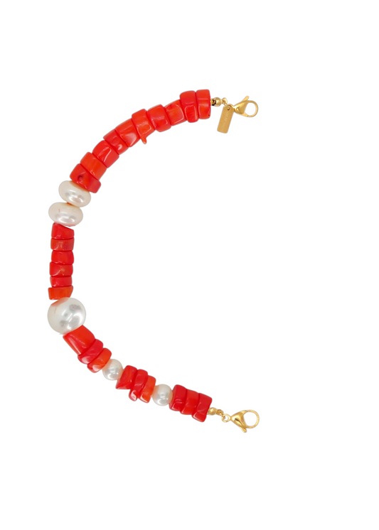 Mitad Cadena Coral Con Perlas Estilo Vintage