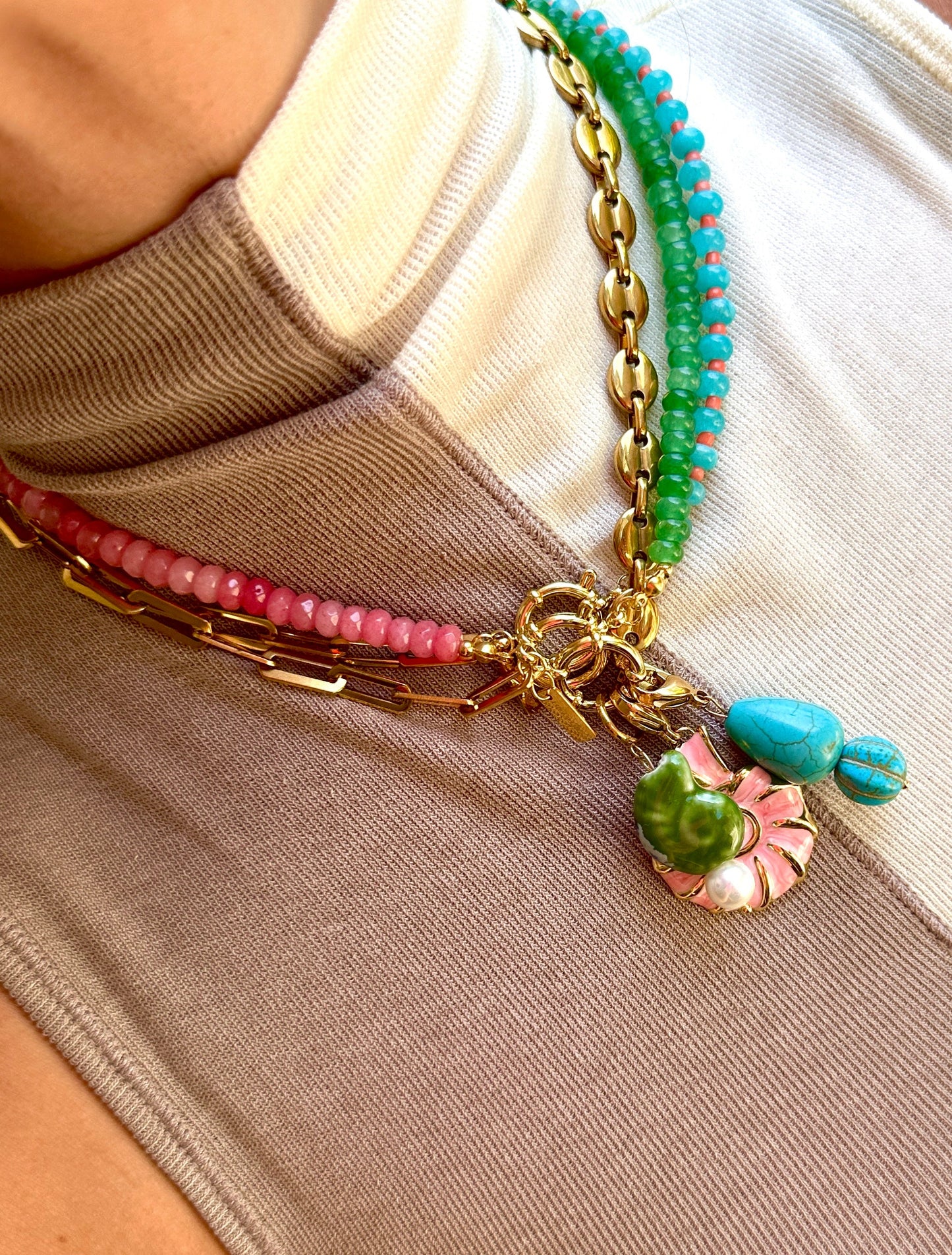 Collar Fino Mitad Cadena Mitad Rondelle