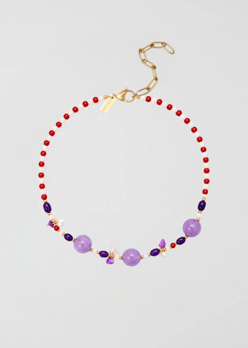 Collar Fino Formentera Lila Y Rojo