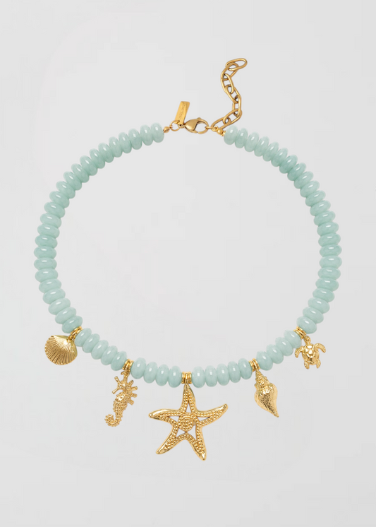 Collar Rondeles Con Apliques Verde Agua