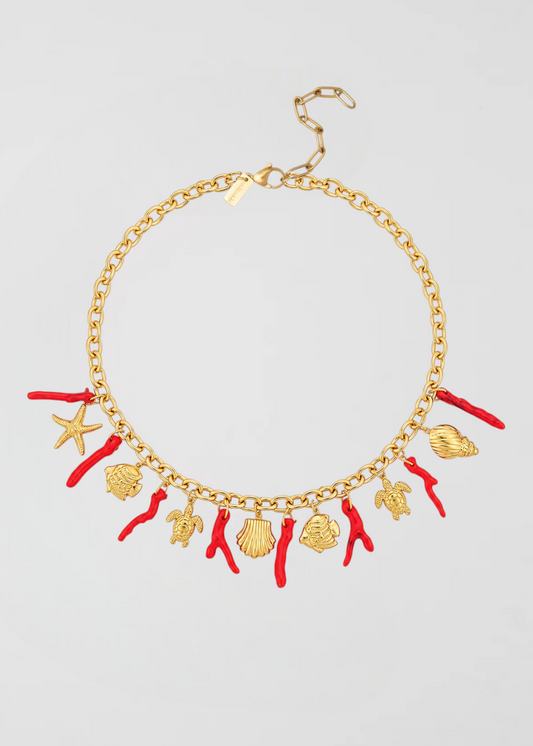Cadena Corales Rojos Y Amuletos