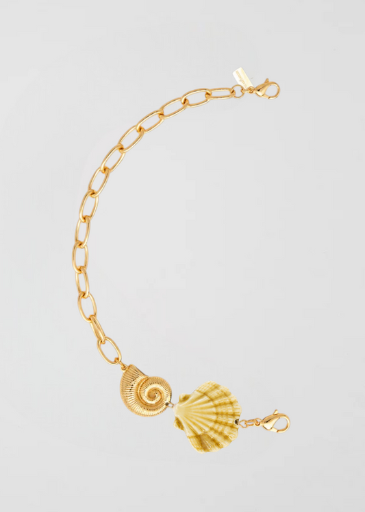 Mitad Cadena Dorada Apliques Del Mar Concha Beige