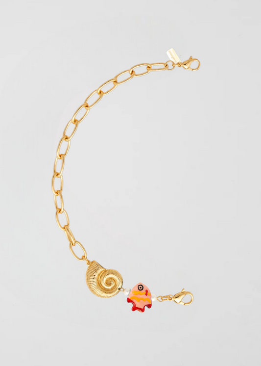 Mitad Cadena Dorada Apliques Del Mar Pez Rosa