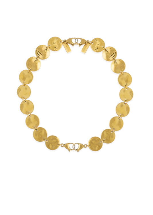 Cadena dorada de circulos como monedas de Lulás_Lulàs,choker dorado de redondeles, cadena de acero inoxidable chapado en oro.