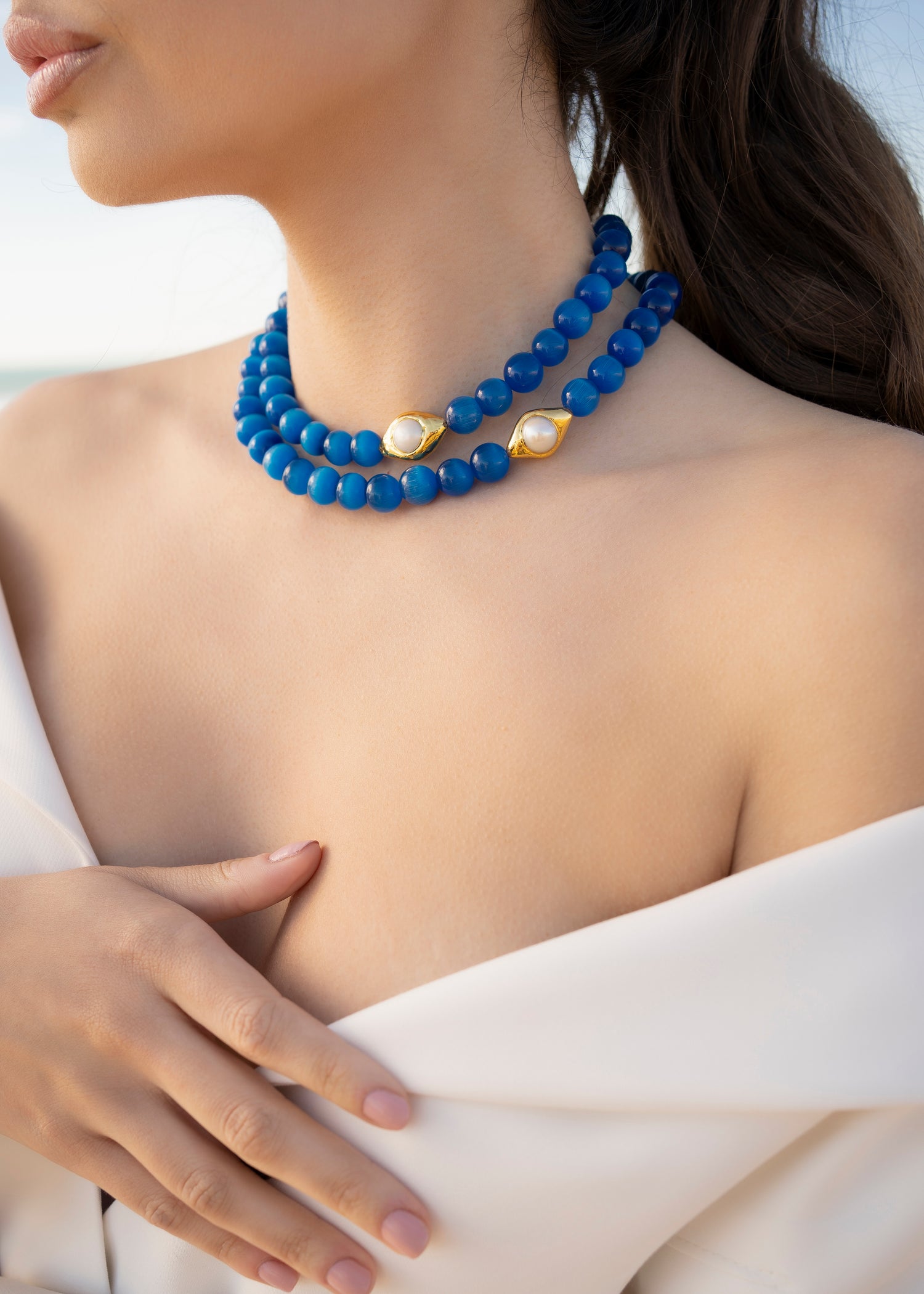 collar azul, cadena de piedras natural, cadena azul y dorado, cadena tendencia, Lulás_Lulás