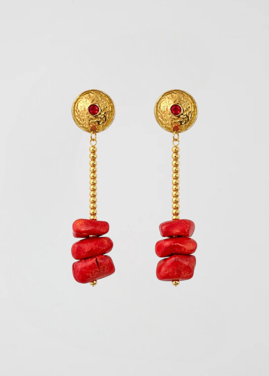 Pendientes Largos Coral Rojo