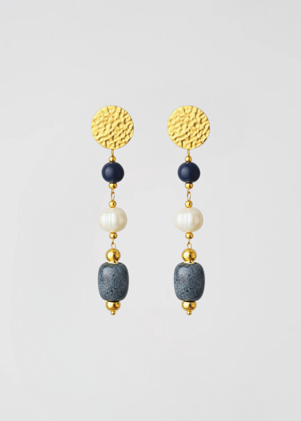 Long stone and pearl earrings